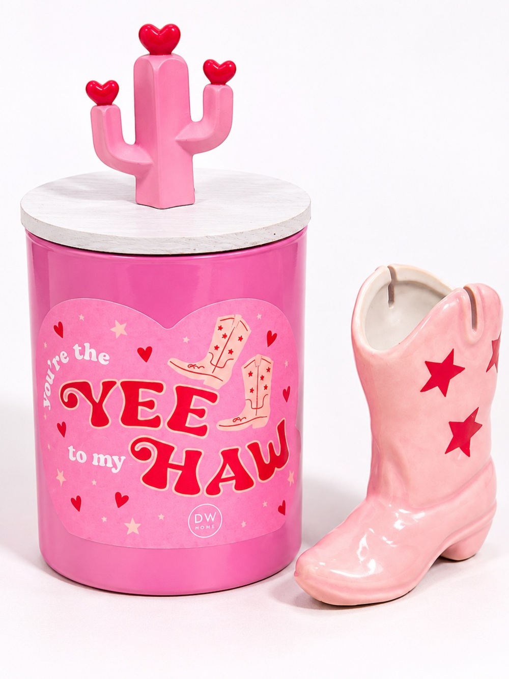 Urban Outfitters Cowboy Boot Photo Holder & DW Home Candle Bundle